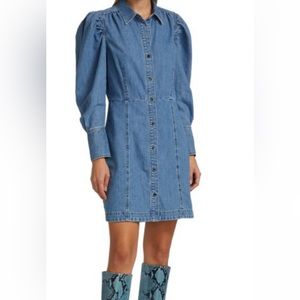 FRAME 💙blue jean puffy long sleeve mini dress! button up size S never been worn